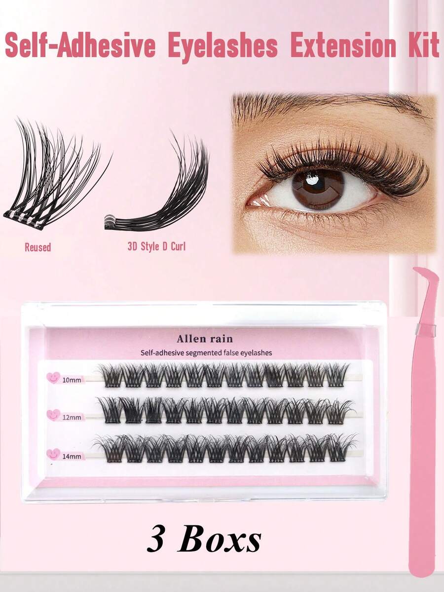 36 Bundles 3-Row D-Curl Pre-Glued Eyelash Clusters, DIY False Eyelash Clusters With Pre-Glue, Self-Adhesive Lash Clusters No Glue Needed, 12-16mm Lash Clusters Suitable For Christmas, Holidays, Valentine's Day Makeup, D-Curl Curly Lashes With Tweezers - D - View 1