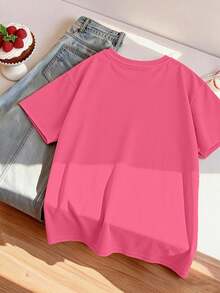 2 Stücke/Set Mädchen Leoparden Muster Schleife Blumen Rundhals Kurzarm T-Shirt + Hose, Lässig Sommer Haus- & Outdoor-Bekleidung - Heißes Pink - Übersicht 4