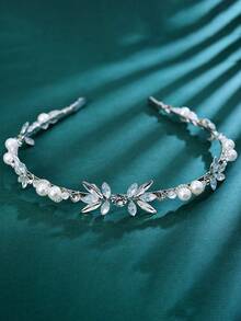 1pc Elegant Handmade Bridal Headband With Rhinestones, Women's Fine Hair Hoop For Wedding Party - Multicolor - View 10