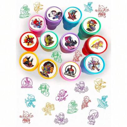 12pcs Marvel Superhero Cartoon Pattern Stamps - High-Value Interesting Patterns, Clear Stamping Without Easy Fading. Practical Office & Study Marking Stamp Tool. Creative Peripheral Decorations. Thoughtful Small Gift For Friends On Holidays & Birthdays. Personalized Cultural Creative Product. Exquisite Souvenir For Friends & Classmates. High Cost-Effective Practical Small Item.