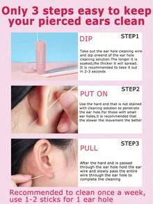 120pcs Disposable Ear Piercing Cleaning Threads, Ear Piercing Care And Cleaning Tools, Used To Remove Ear Piercing Odor, Pink Ear Care. - Pink - View 2