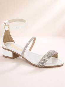 Girls' Low Chunky Heel Sandal With Rhinestones And Straps For Parties - Klicpé - 白色 - 查看 3