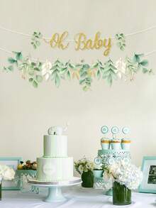 1件“Oh Baby”绿色叶子图案纸质横幅，婴儿派对悬挂装饰，春季悬挂旗帜，生日装饰，性别揭晓派对用品，春季主题派对用品，节日派对用品，一周岁生日派对装饰 - 彩色 - 查看 9