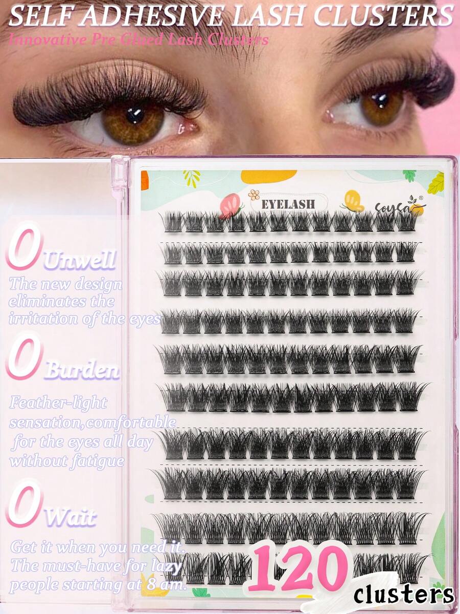 Self Adhesive Eyelashes Press On Lashes 10 Rows 120 Clusters Eyelashes,Full Curled Eyelashes,C Curl DIY False Eyelashes ,Natural Appearance , 8-16mm Wispy Individual Lashes Natural Look LashesMixed Lengths For Natural & Dramatic Looks, Reusable Individual Lashes For Beginners - C - 查看 1