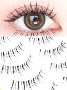 5 Cặp mi giả đầu nhọn, không chun, kiểu dáng anime, mỏng manh tự nhiên, cong mềm mại như mi búp bê, làm thủ công. - Xem 1