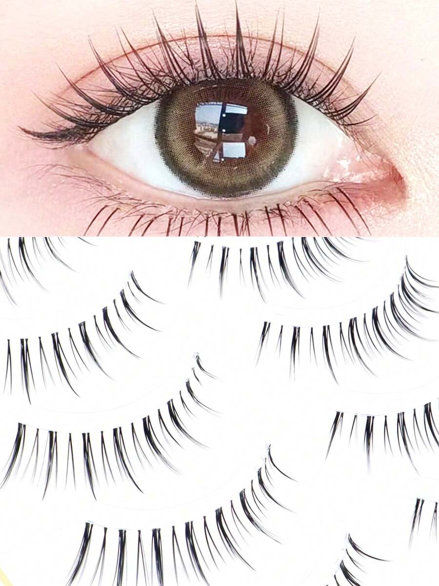 5 Cặp mi giả đầu nhọn, không chun, kiểu dáng anime, mỏng manh tự nhiên, cong mềm mại như mi búp bê, làm thủ công. - Xem 1