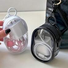 New Transparent Mini Cable Storage Box, Portable Travel Charging Cable Storage Box, With Keychain Charger, Suitable For Daily Use And Travel (Random Round Buckle) Office Desk Accessories Desk Accessories Office Supplies Office Decor - Round - View 8