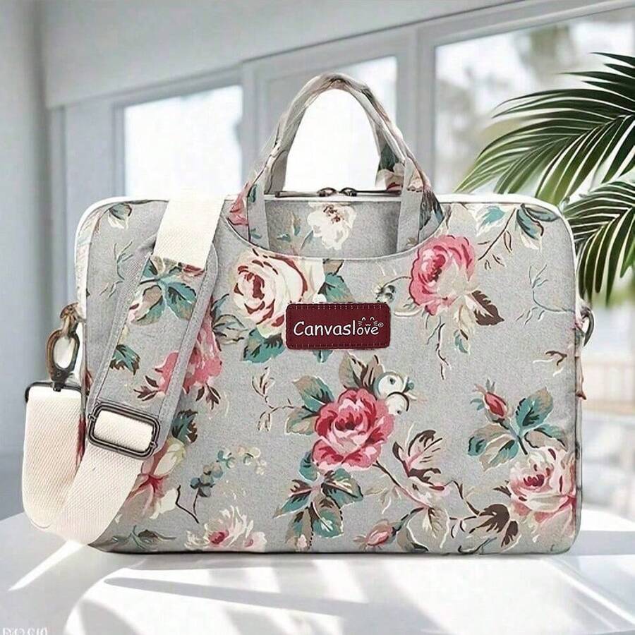 Canvaslove Grey Background Rose Flower Laptop Shoulder Bag Fits 15.6-16 Inch Notebooks - Grey - View 1