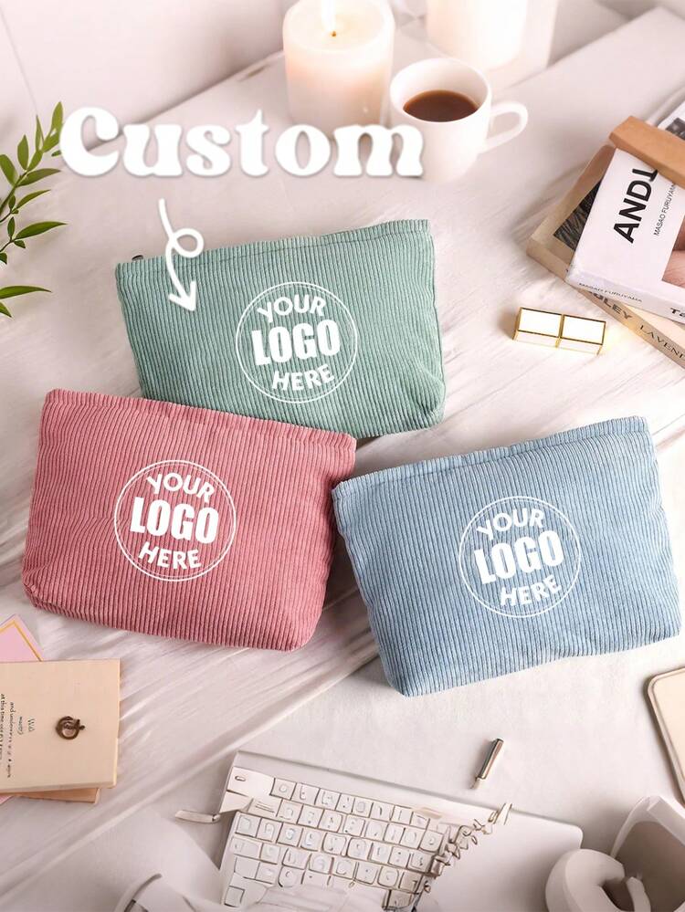 Túi mỹ phẩm nhung tăm tùy chỉnh - Cá nhân hóa với tên hoặc logo | Túi cầm tay kiểu clutch | Khóa kéo, dung tích lớn | Túi đựng đồ trang điểm & đồ vệ sinh cá nhân khi đi du lịch - Nhiều màu - Xem 3