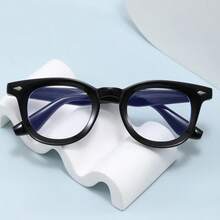 1pc Women's Cute Retro Round Frame Rivet Eyeglasses Frame, Fashionable Versatile Clear Lens - Black - View 2