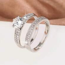 2pcs Cubic Zirconia Decor Ring - Silver - View 7