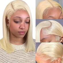 Tóc giả bob màu vàng hoe 613, tóc thật 13x4, kiểu tóc bob HD, có ren phía trước, mật độ 180%, tóc thật 613, tóc giả bob màu vàng hoe đã được tỉa sẵn dành cho nữ. - S613 - Xem 2