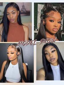 Tóc giả ren toàn bộ bằng tóc thật, tóc giả ren phía trước trong suốt, mật độ 150, tóc thẳng, tóc giả ren toàn bộ đã được tỉa sẵn, tóc giả làm từ tóc người Brazil dành cho phụ nữ. - Natural Black - Xem 9
