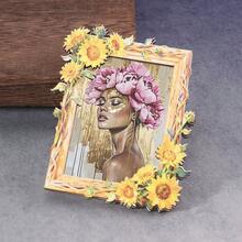 1pc Wooden Photo Frame Refrigerator Magnet, Floral Beauty Fridge Magnet, Suitable For Home, Office, Study Room Refrigerator Decoration - Refrigerator Magnet! - one-size - View 2