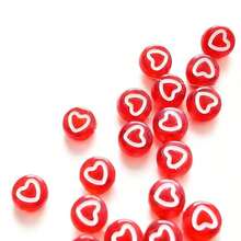 100-1000颗亚克力心形珠子，情侣手链，婚礼派对主题，红色带白色心形图案，用于珠宝制作、DIY工艺品 - 紅色白愛心 - 查看 2