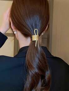 1pc Elegant Chain Hair Clip For Women, Ponytail Accessory Casual Bow Valentine's Day Valentines Claw Clips Hair Claws Hair Barrettes, School Stuff, Hair Accessories, Head Accessories, Hair Accessories For Women, Hair Slide - Silver - View 3