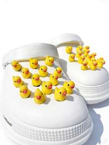 5个/10个/20个/30个装小黄鸭鞋饰，卡通动物鞋挂件，基础款塑料沙滩鞋装饰，可爱卡通鞋饰，镂空木屐鞋装饰，DIY鞋饰 - 黃色 - 查看 10