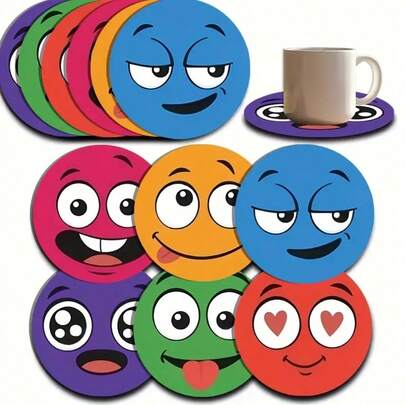 6 piezas Posavasos redondos con expresiones divertidas, adecuados para decoración de restaurante y fiesta en el hogar, resistentes al calor y antideslizantes para bebidas/café, regalo único para familiares y amigos, mejor opción para festividades como Pascua