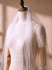 1件优雅珍珠串珠新娘头纱，带梳子，结婚配饰，求婚头纱，新娘伴娘头纱 - 彩色 - 查看 8