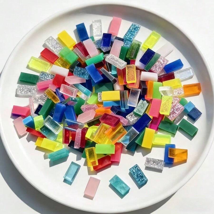 100pcs/Set High Quality Mixed Color PVC Sheets, DIY Mixed Color Rectangular Craft Supplies, Colorful Acrylic Candle Holders & Home Decor, Mosaic Tile Kit, Creative DIY Materials, Limited Time Offer, DIY Craft Supplies