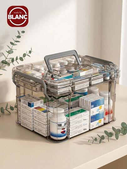 Transparent Multi-Layer Medicine Cabinet, With Handle, Portable First Aid Storage Box, Suitable For Home And Travel, Efficient Storage Of Medicines And Medical Tools, Transparent Design For Quick Access, Ideal For Home, Office, And Emergency Situations, Spacious, Essential Health Storage Item