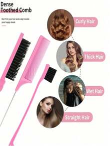 17pcs Hair Styling Tool Set, Includes High Pressure Spray Bottle, Sleep Cap, Curling Brush Set, 9-Row Comb, Wide-Tooth Comb, Double-Sided Comb, Styling Comb, Pointed Tail Comb, Rat-Tail Comb, Edge Brush, Massage Brush - Multicolor - View 4