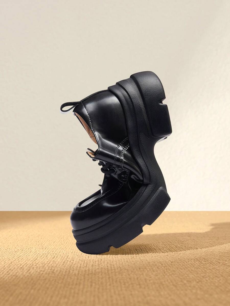 CAMEL CROWN 女士秋冬时尚百搭增高深V口休闲鞋 - 黑棕 - 查看 1