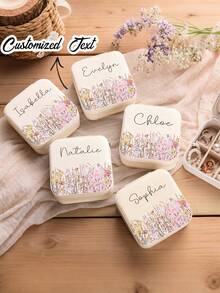 Personalized Elegant Floral Jewelry Box, Customized Beige Name Jewelry Box, Bridesmaid Jewelry Box, Travel Jewelry Case, Gift For Women, Couples, Bridesmaid, Proposal, Birthday, Jewelry - Multicolor - View 6