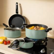 7 Piece Nonstick Aluminum Pots And Pans Cookware Set, Green - 查看 3