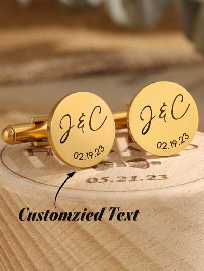1pc Customized Metal Cufflinks - Optional Engraved Gift Box, Wedding Day Gift For Groom's/Bride's Father, Anniversary Gift For Husband
