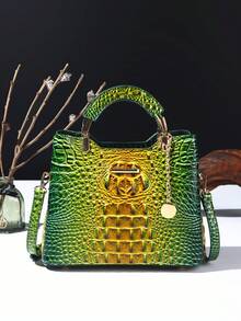 Elegant Crocodile Print Small Handbag, Fashionable Single-Shoulder Crossbody Wallet For Ladies, High-End Small Handbag With Multiple Compartments For Daily Use - 7#vàng+xanh lá - Xem 1