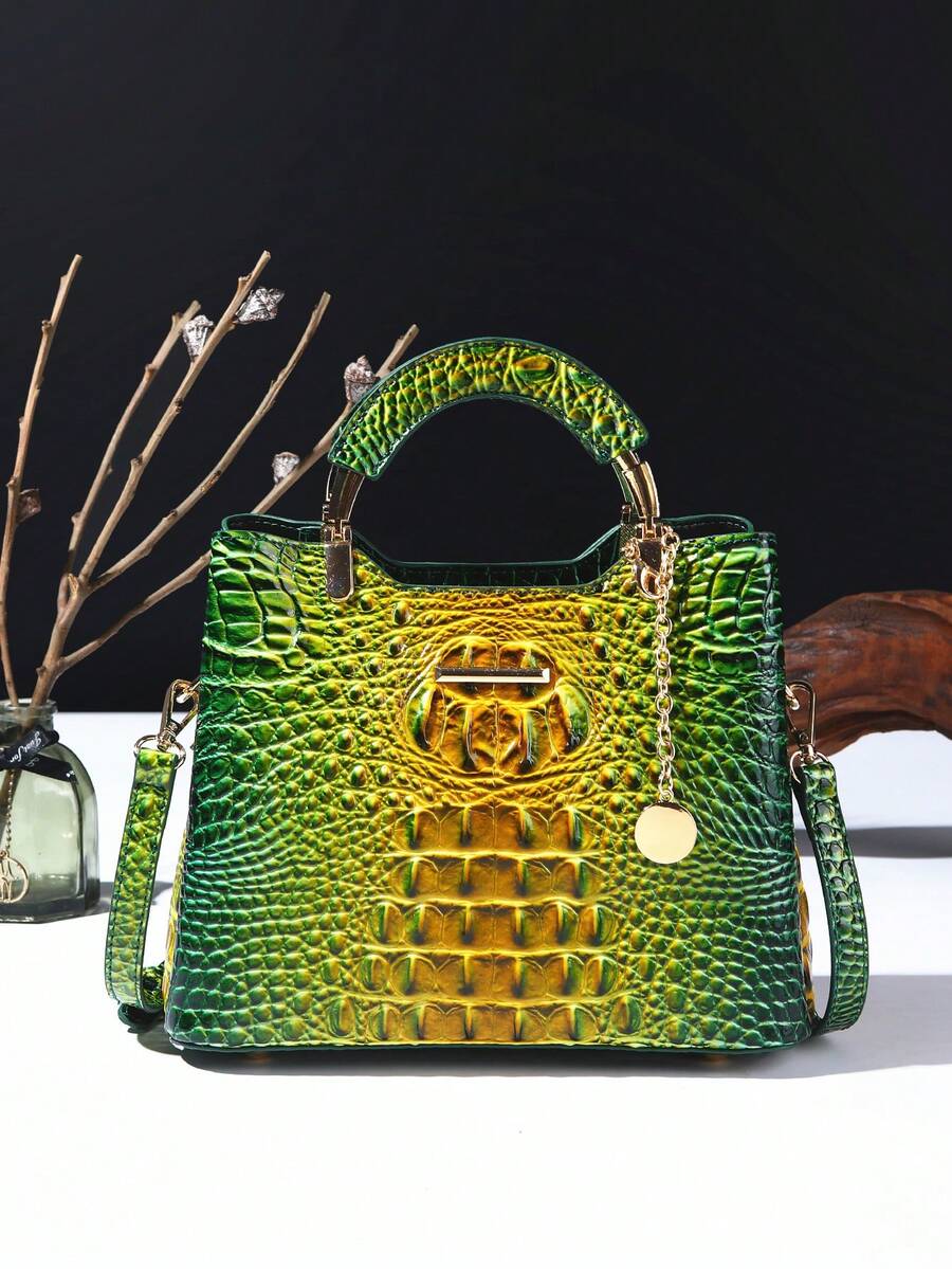 Elegant Crocodile Print Small Handbag, Fashionable Single-Shoulder Crossbody Wallet For Ladies, High-End Small Handbag With Multiple Compartments For Daily Use - 7#vàng+xanh lá - Xem 1
