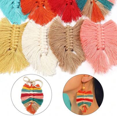 4pcs/Pack Bohemian Leaf Tassel, 10X6cm Hawaii Style Tassel Pendant For Clothing, Curtain, Bag, Keychain, DIY Earrings Jewelry Accessories