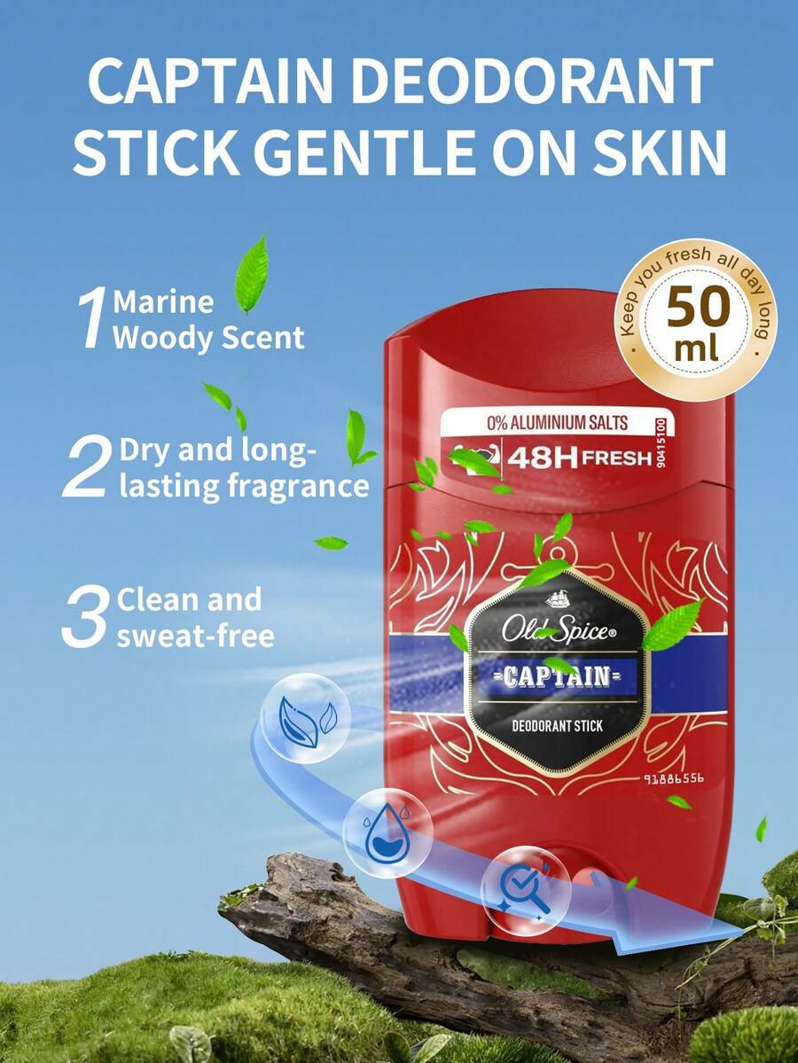 Old Spice Captain 男士止汗棒 1 瓶 50ml 48小時長效清新柑橘木質香調 無白痕 無鋁腋下除臭劑 男士日常與運動使用 - 50ml 船長 - 查看 1