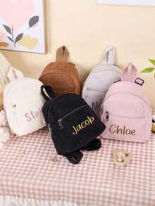 Personalized Mini Corduroy Backpack, Customized Name Embroidered Backpack, Retro Patterns Back To School Gift - Multicolor - View 3