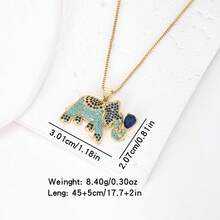 1件彩色锆石18K镀金铜大象吊坠项链，奢华珠宝，简约设计，优雅女士礼物 - 金色 - 查看 17