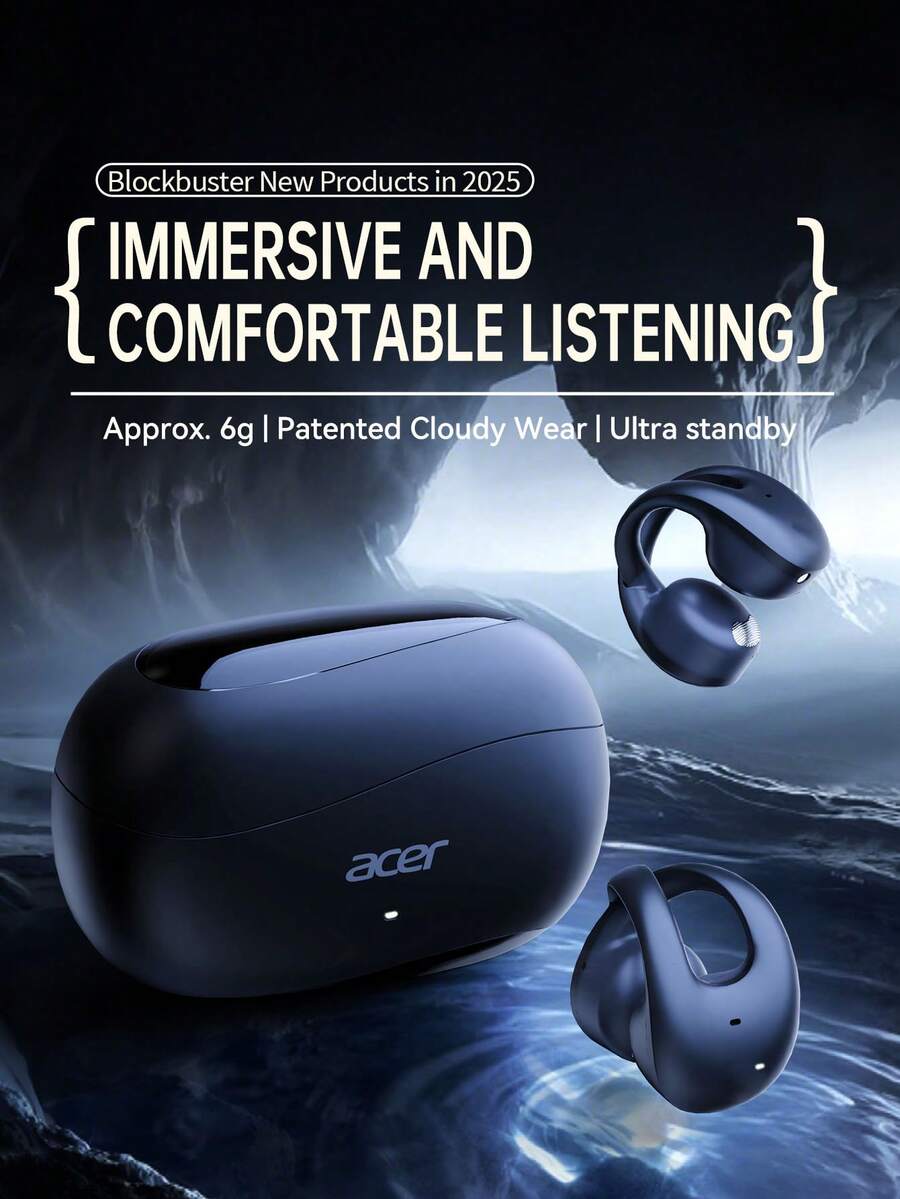 Acer OHR555 藍牙耳夾式設計 重低音立體聲 OWS 無線耳機 開放式耳機 低延遲 舒適佩戴 適用遊戲 商務 運動 跑步 健身