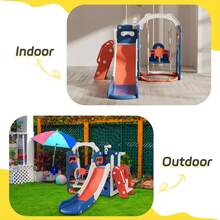 Toddler Slide And Swing Set For Toddlers Age 3-5 Baby Kids Slides With Basketball Hoop Telescope Outdoor Indoor Slide Stair Playset Playground - 紅藍 - 查看 6