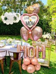 22个玫瑰金“MOM”字母气球，16英寸“MOM”字母气球，18英寸心形铝箔气球，迷你皇冠气球，适用于母亲节派对、妈妈生日装饰、节日派对装饰、拍照道具、送给妈妈的礼物、母亲节花环气球支架 - 多色 - 查看 5