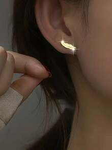 GAGAFEEL 1 par de pendientes de plata de ley 925 con diseño de pluma vintage minimalista y elegante, adecuados para fiestas, uso diario y como regalo de para mujeres - Dorado - Ver 6