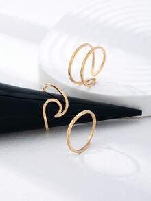 Bộ 3 chiếc nhẫn phong cách sóng biển tối giản mùa hè, phù hợp cho nữ, nhẫn dành cho cô gái lướt sóng, nhẫn sóng đại dương, thích hợp cho kỳ nghỉ. - Vàng - Xem 2