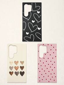 3件套爱心印花仿皮纹理防摔防刮防滑手机壳，可爱爱心美学设计（红色迷你爱心、米色渐变爱心、白色线条爱心），兼容 11/12/13/14/15/16/16 Plus/17/17 Pro/17 Pro Max/16e 和 Galaxy S24 Ultra/S25 Ultra/A06 - 彩色 - 查看 18