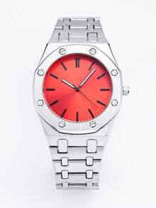 1pc Men's Quartz Watch, Minimalist Fashion Design, Versatile, Steel Strap, Waterproof, Luminous, Business Watch - Silver - View 5