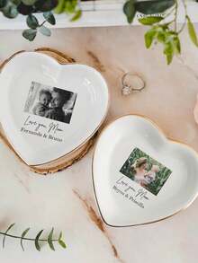 1pc Custom Mom Photo Trinket Dish, Custom Ring Dish, Gift For Mom, Jewelry Dish, Custom Gift, Gift For Mother, Mom Ring Dish, Photo Trinket Tray, Custom Jewelry Tray For Mom, Wedding Favor Gift For Mom - أبيض - مشاهدة 4