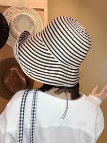 1pc Colorblock Zebra Striped Bucket Hat, Windproof, UV Protection, 3D Design, Foldable, Fashion Versatile, Elegant Style, Soft & Comfortable, Breathable, Multi-Functional, Flattering, Suitable For Beach, Outdoor, Travel, Hiking, Cycling, Dates And Various Occasions - Striped Fisherman - View 3