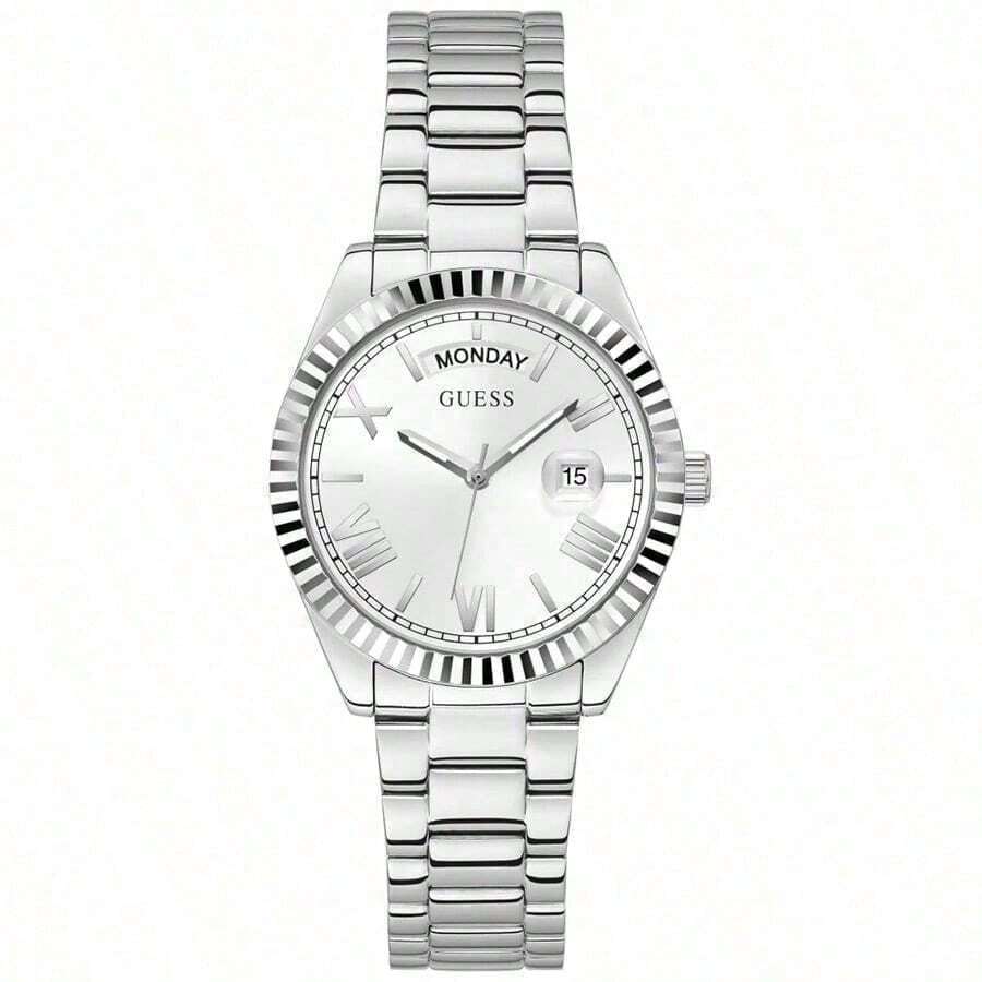 GUESS Women's Quartz Watch, Stainless Steel Band, Stainless Steel Case, Suitable For Everyday Wear, Parties And Other Occasions - GW0308L1 - White + Silver Strap - View 1