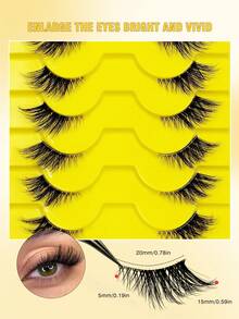 10/20对自然半猫眼透明假睫毛，蓬松轻盈3D逼真假睫毛条，适合角色扮演、开斋节、派对、婚礼、伴娘、旅行、度假、海滩妆容 - 黑色 - 查看 3