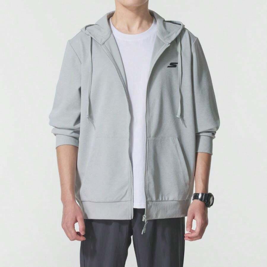 Skechers Hooded Jacket/Outerwear, Knit, Unisex Sportswear, Fitness Training P225U132-02VP - Dawn Blue Gray - View 1