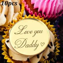 5个/10个/20个金色亚克力“Feliz Dia Papa Best DAD Ever/LOVE YOU Daddy”纸杯蛋糕装饰插牌，适合父亲节生日派对蛋糕装饰 - 彩色 - 查看 14