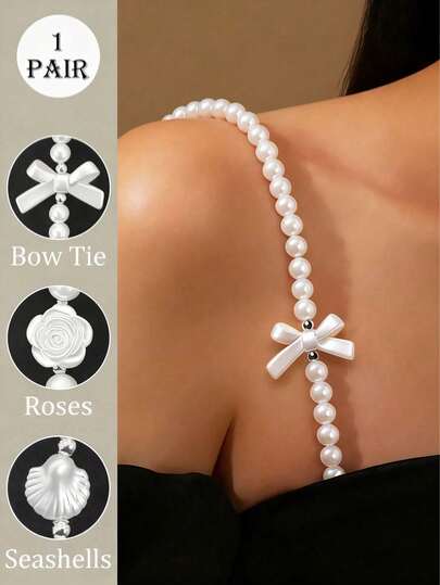 2pcs Adjustable & Detachable Pearl Chest Chain, Sexy Body Chain Shoulder Strap, Fashionable Camisole Strap, Replaceable Bra Strap, Camisole Dress Underwear